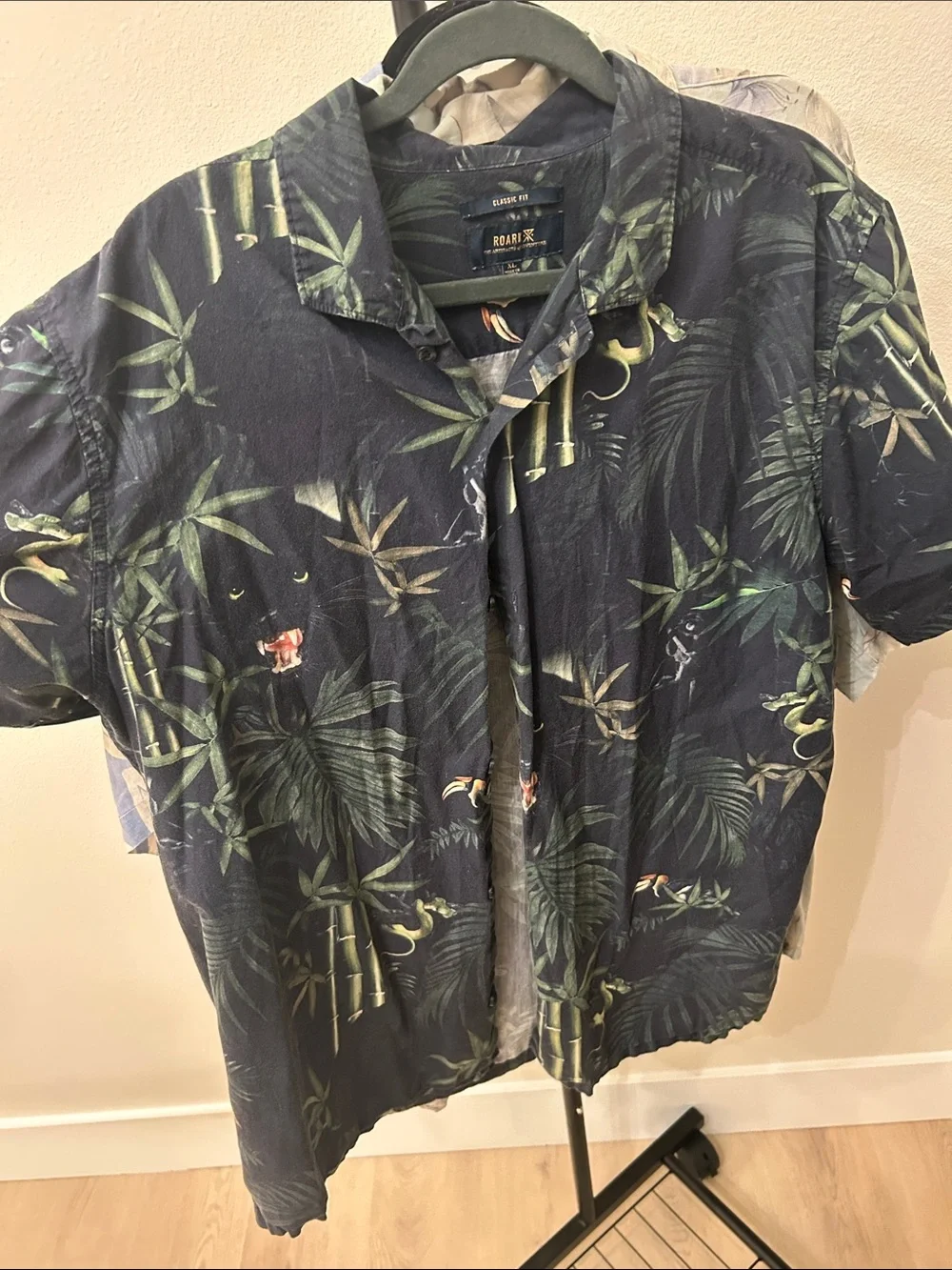 Roark Men's shirt with Green Tropical Leaf Print